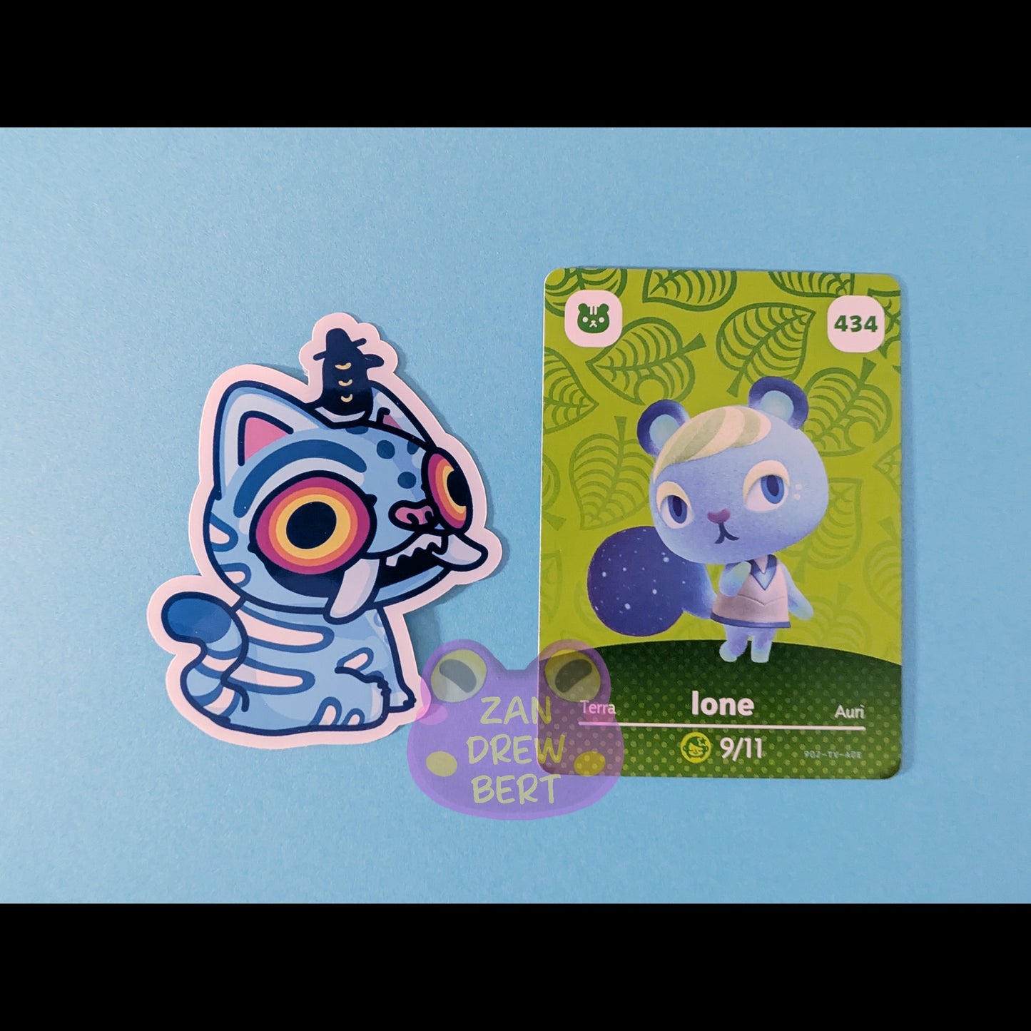 Sticker is placed next to Animal Crossing Amiibo Card for size reference.