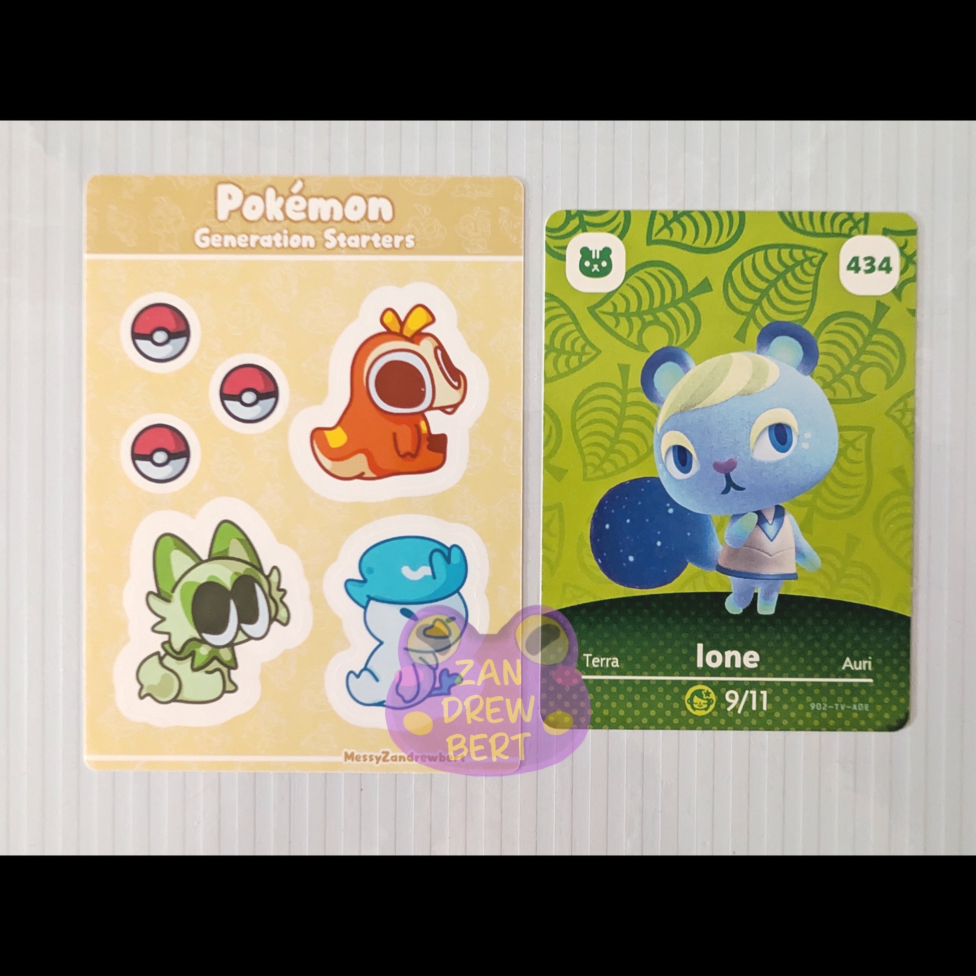 Sticker Sheet next to Animal Crossing Amiibo card for size reference 