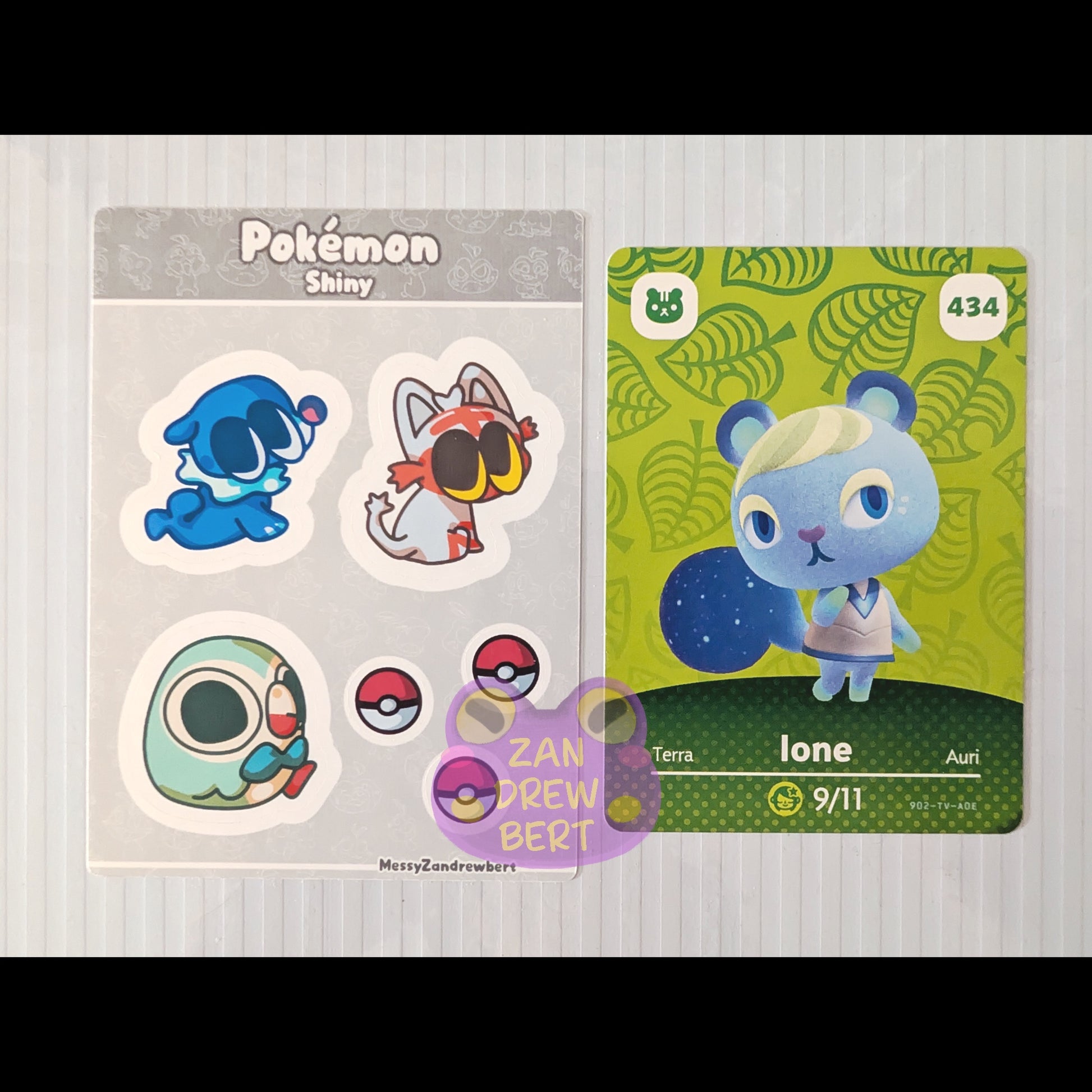 Sticker Sheet next to Animal Crossing Amiibo card for size reference 