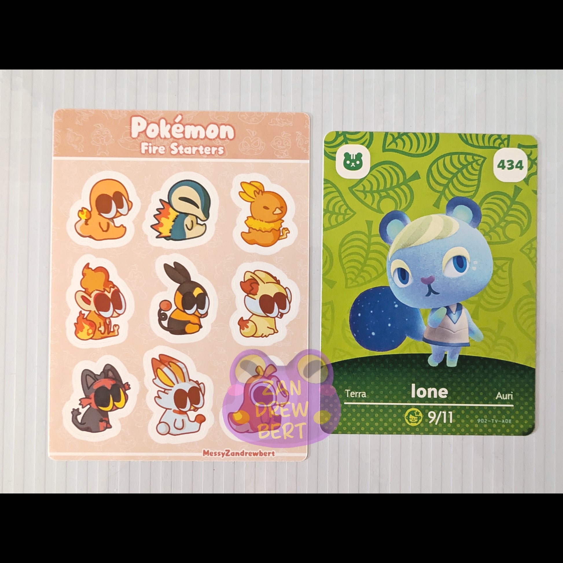 Sticker Sheet next to Animal Crossing Amiibo card for size reference 
