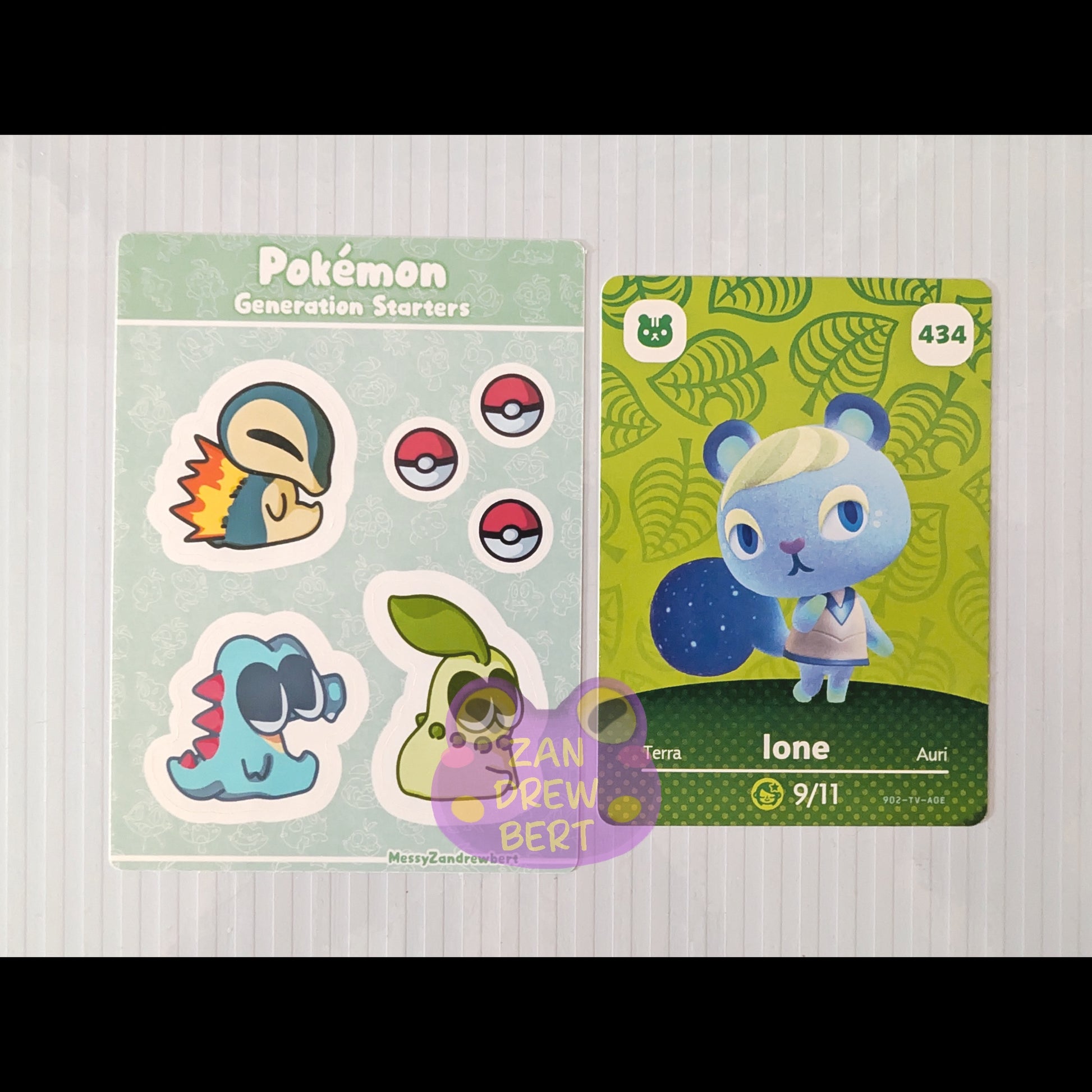 Sticker Sheet next to Animal Crossing Amiibo card for size reference 