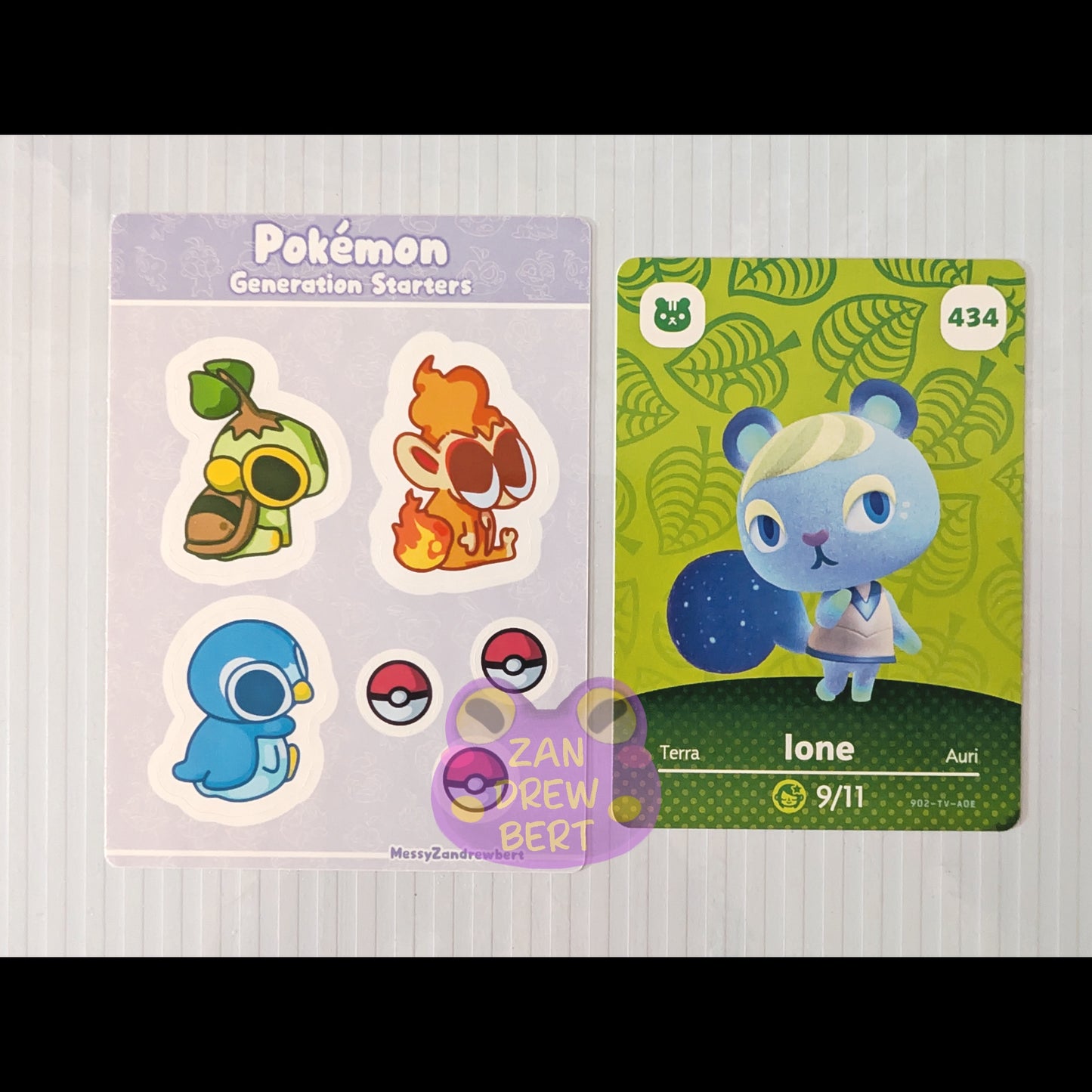Sticker Sheet next to Animal Crossing Amiibo card for size reference 