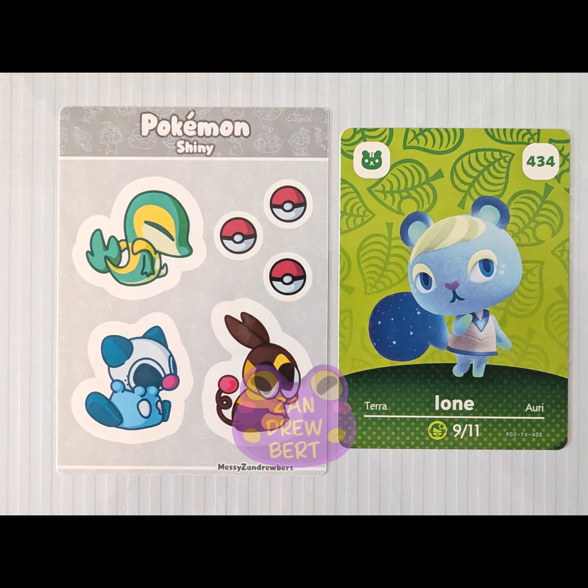 Sticker Sheet next to Animal Crossing Amiibo card for size reference 