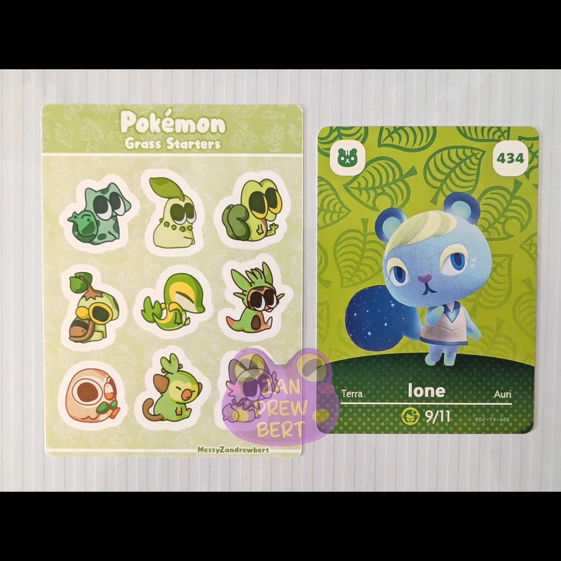 Sticker Sheet next to Animal Crossing Amiibo card for size reference 