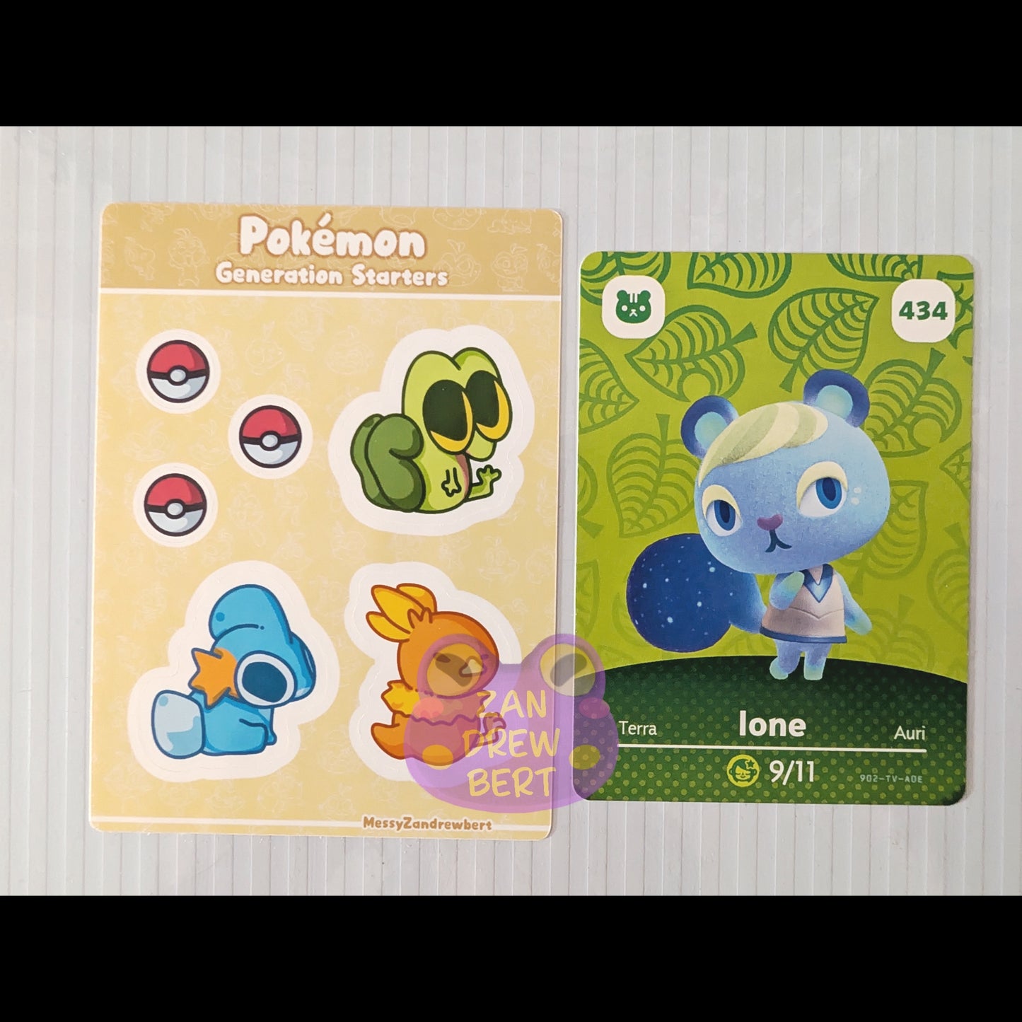 Sticker Sheet next to Animal Crossing Amiibo card for size reference 