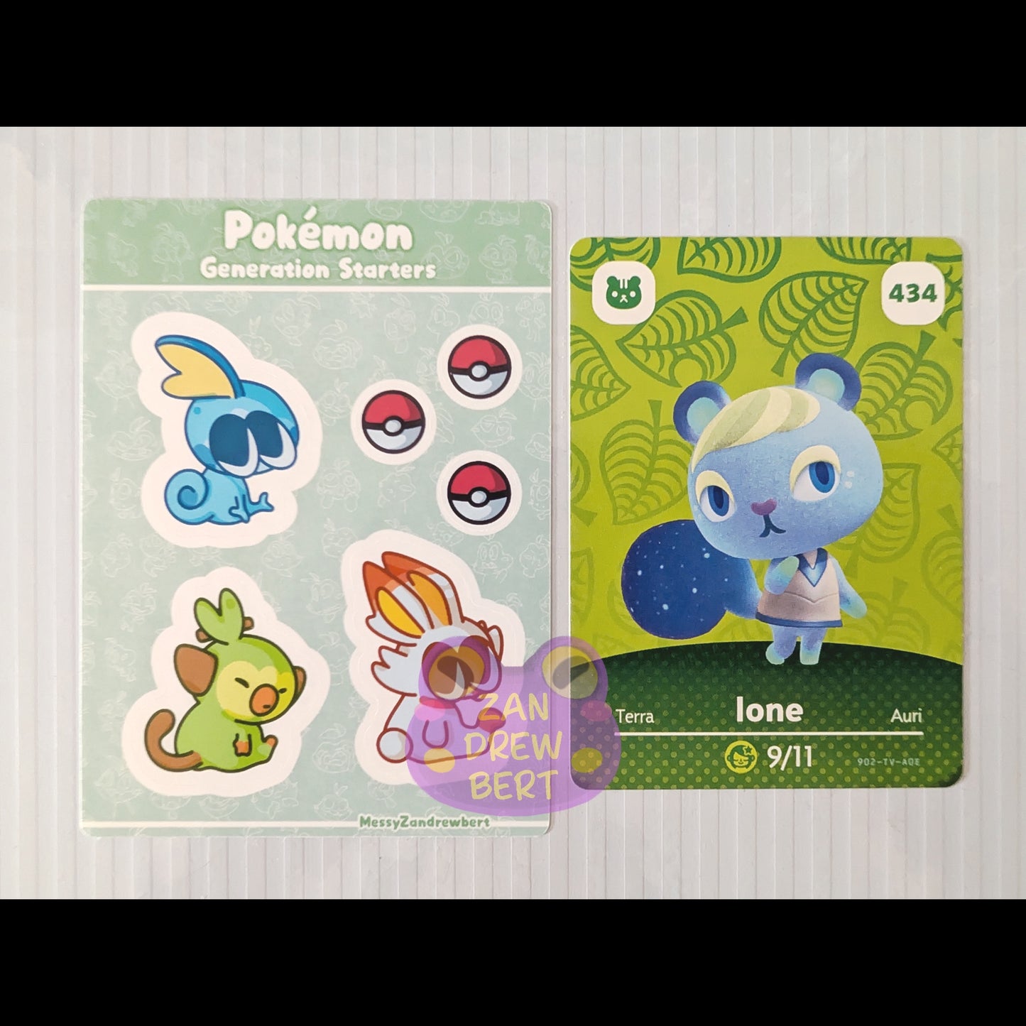 Sticker Sheet next to Animal Crossing Amiibo card for size reference 