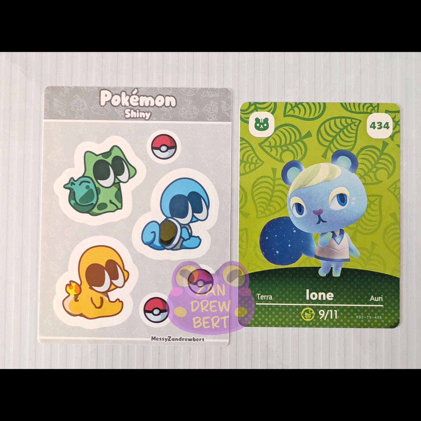 Sticker Sheet next to Animal Crossing Amiibo card for size reference 