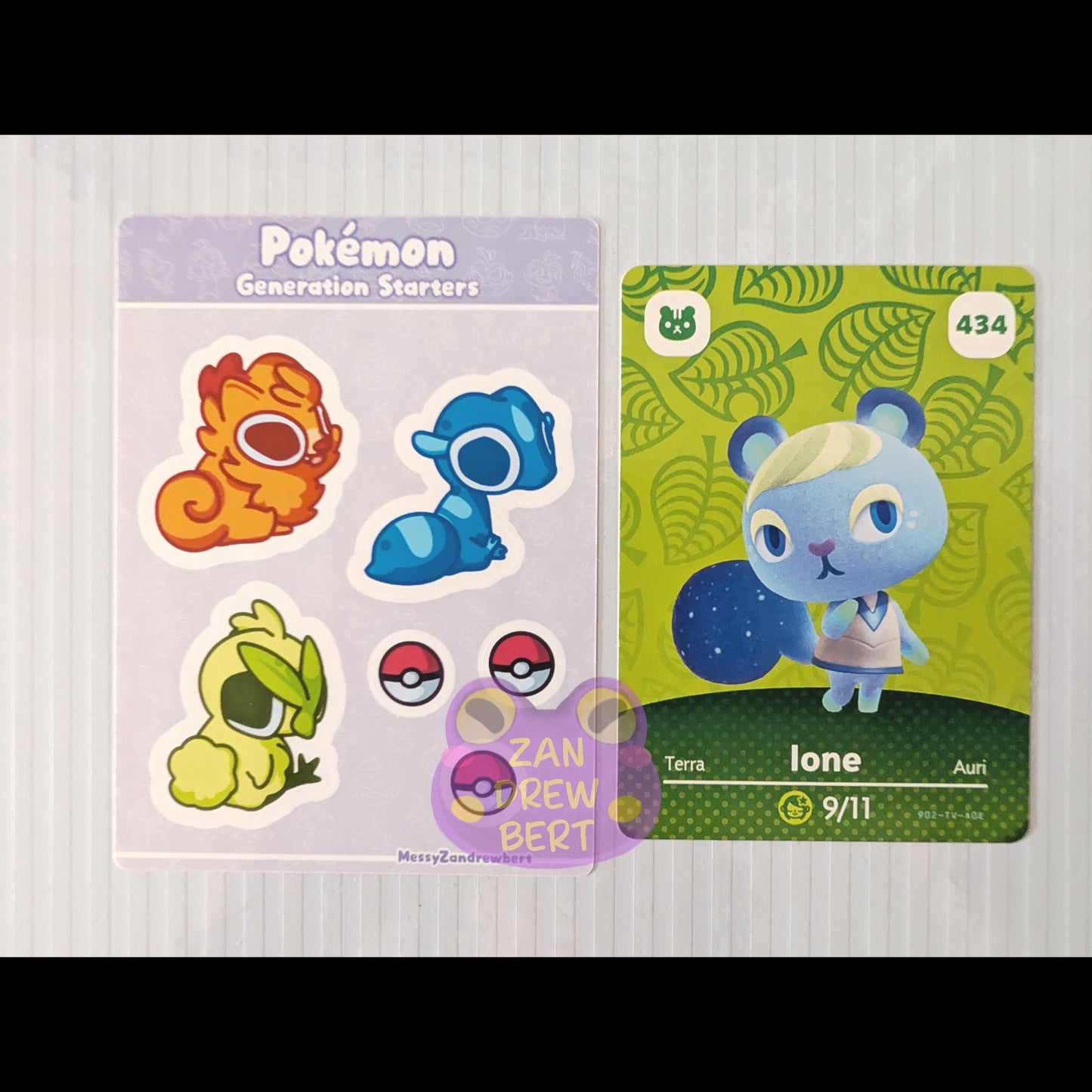 Sticker Sheet next to Animal Crossing Amiibo card for size reference 