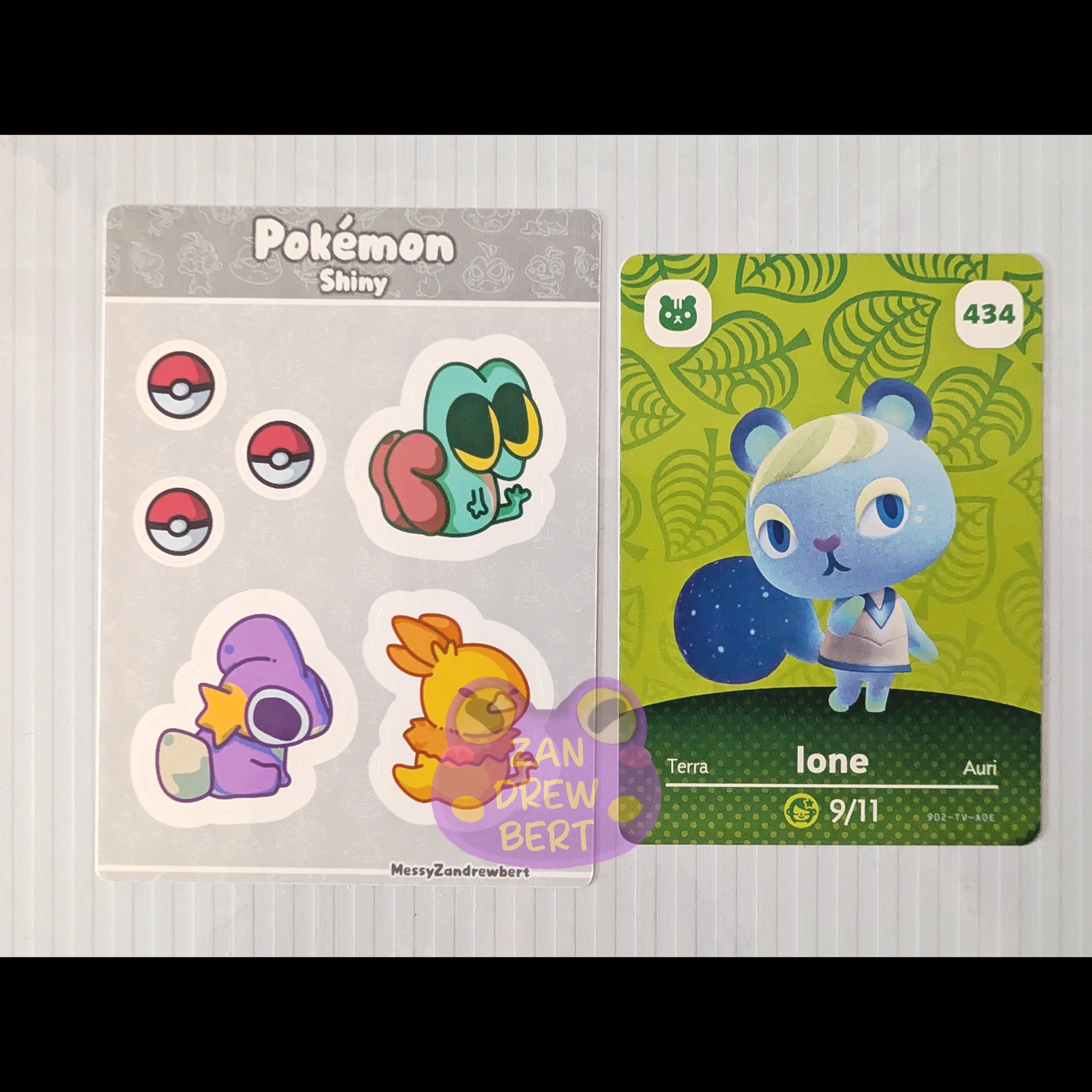 Sticker Sheet next to Animal Crossing Amiibo card for size reference 