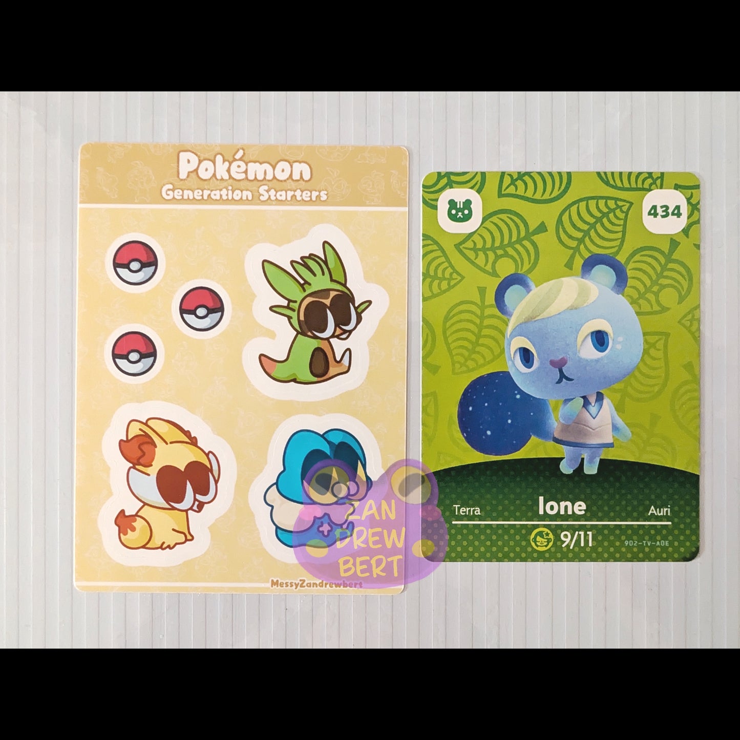 Sticker Sheet next to Animal Crossing Amiibo card for size reference 