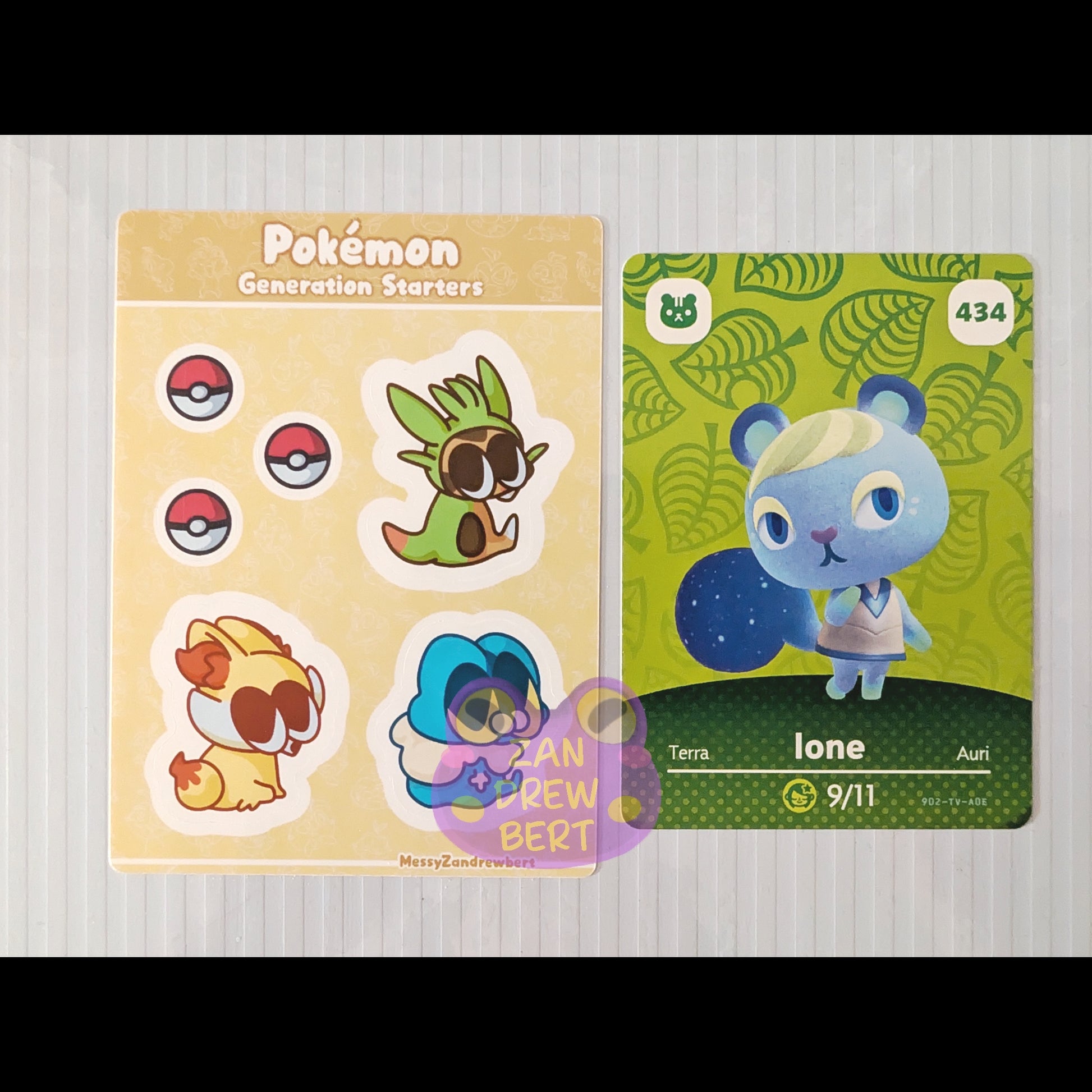 Sticker Sheet next to Animal Crossing Amiibo card for size reference 