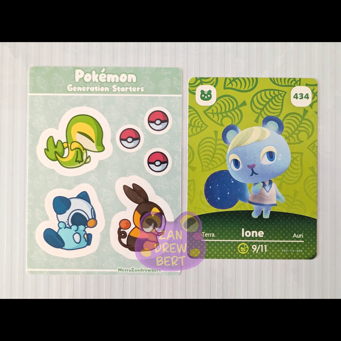 Sticker Sheet next to Animal Crossing Amiibo card for size reference 