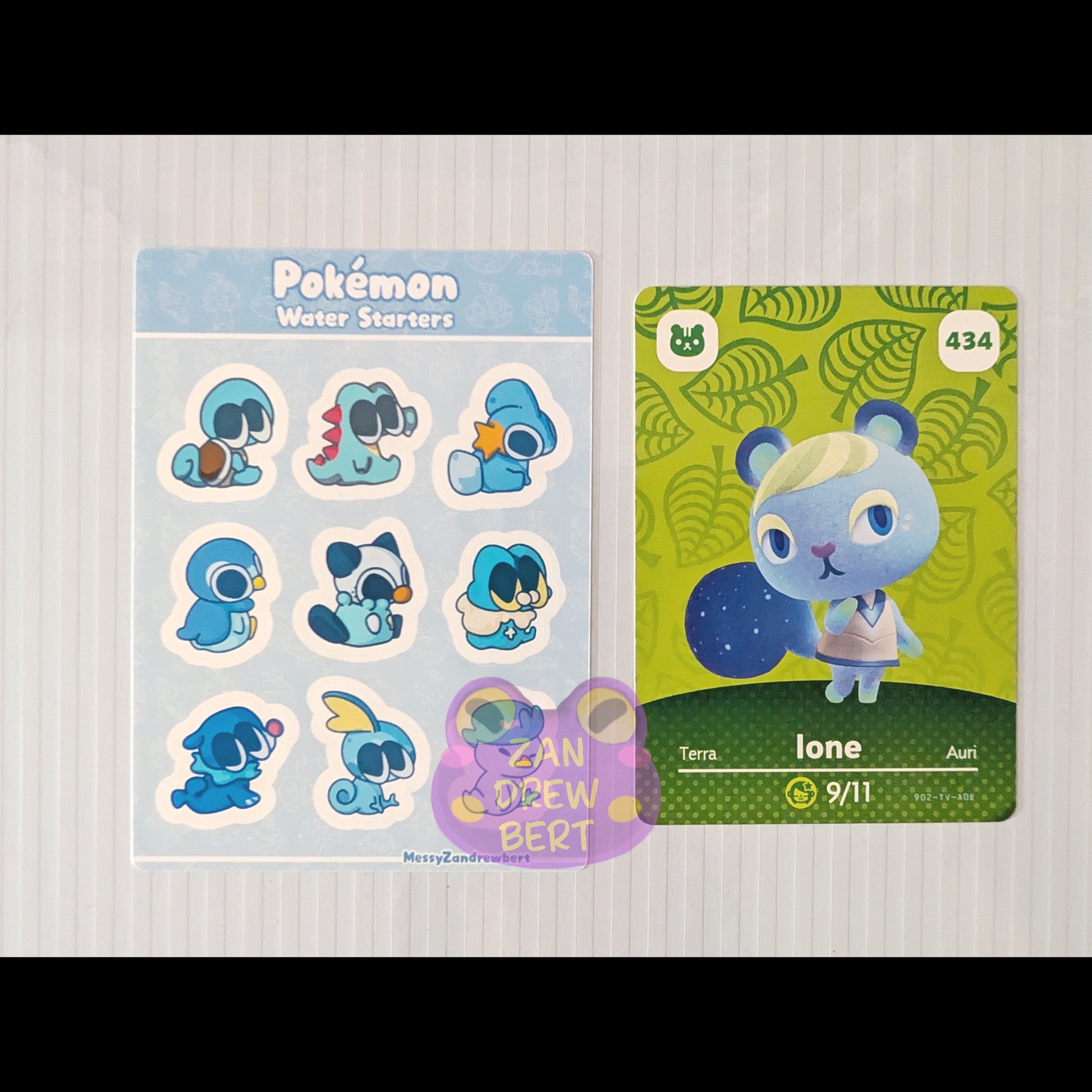 Sticker Sheet next to Animal Crossing Amiibo card for size reference 