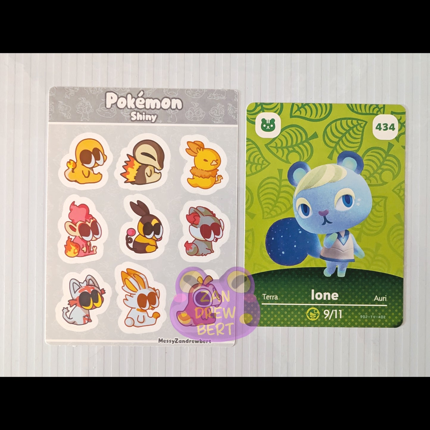 Sticker Sheet next to Animal Crossing Amiibo card for size reference 