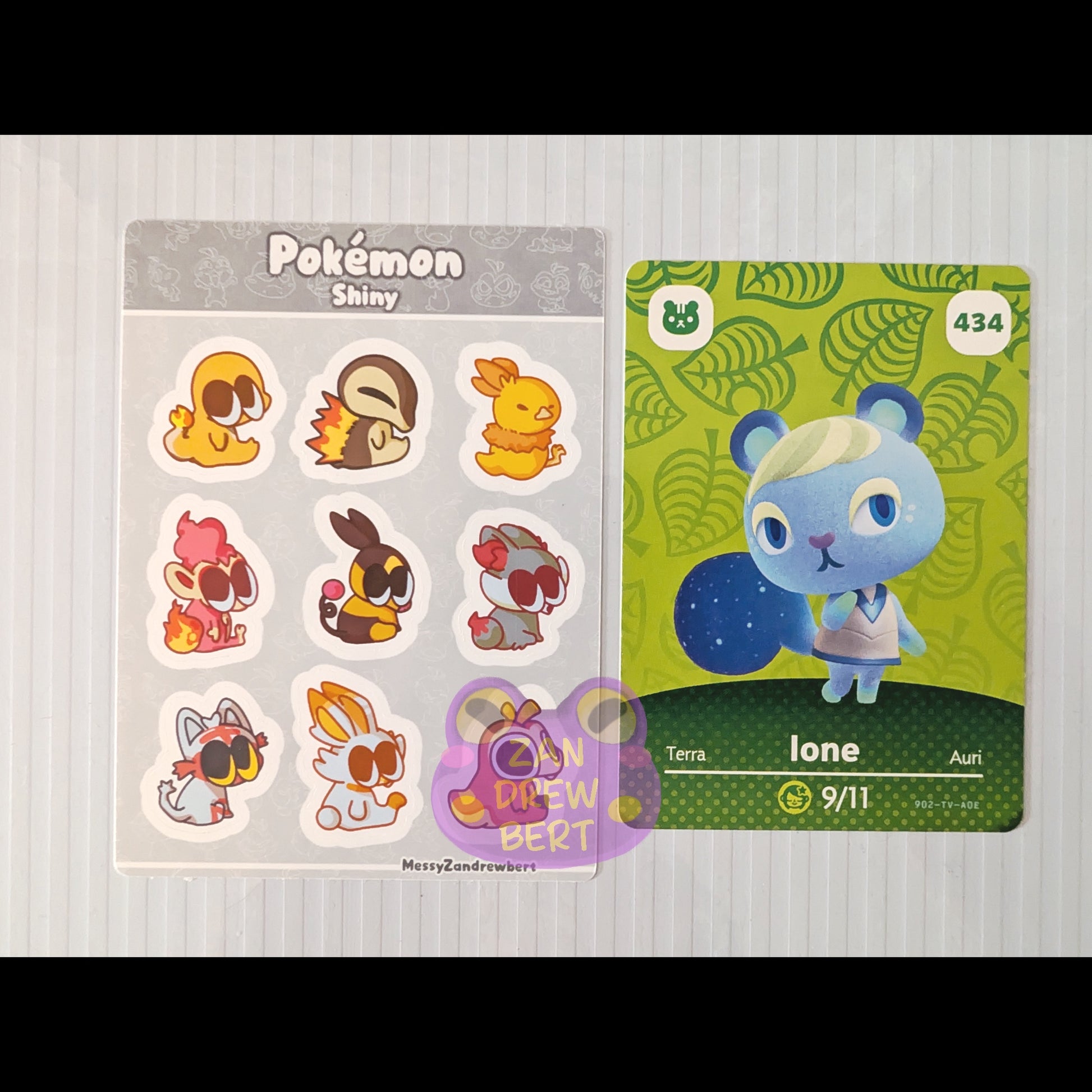 Sticker Sheet next to Animal Crossing Amiibo card for size reference 