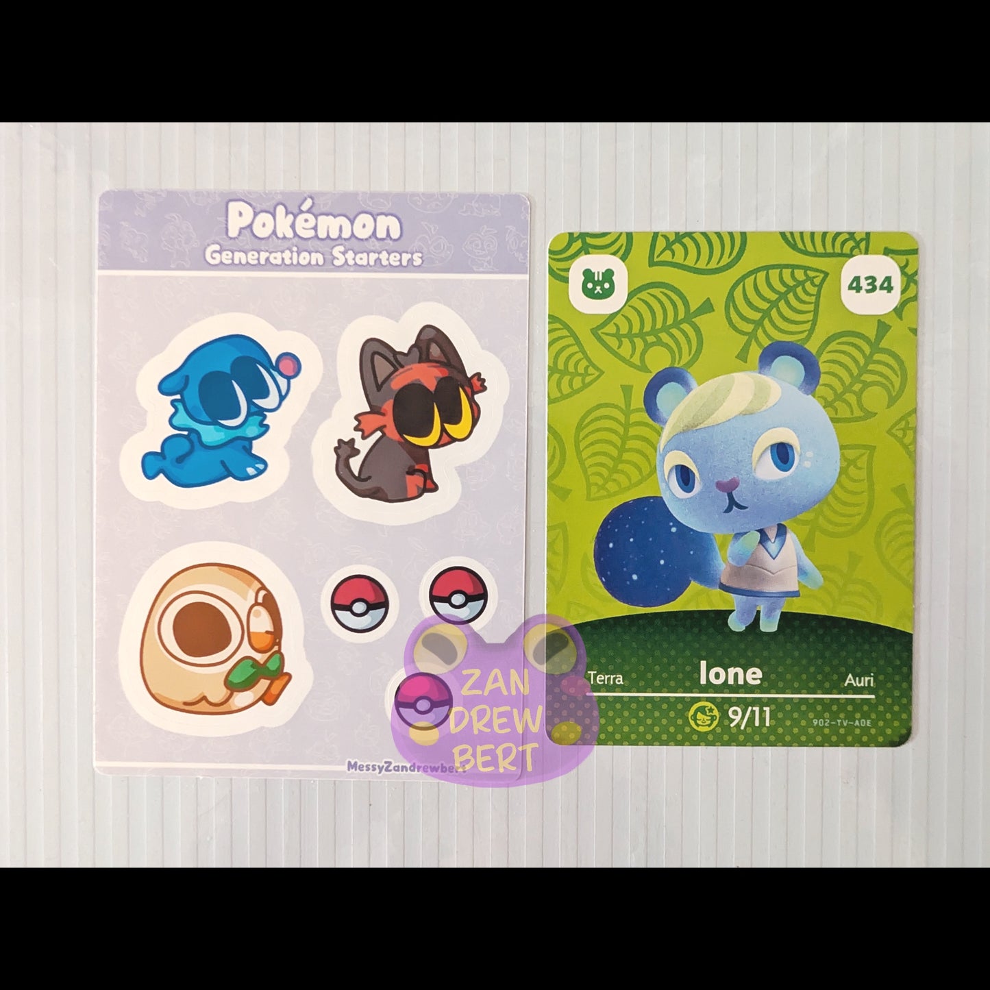 Sticker Sheet next to Animal Crossing Amiibo card for size reference 